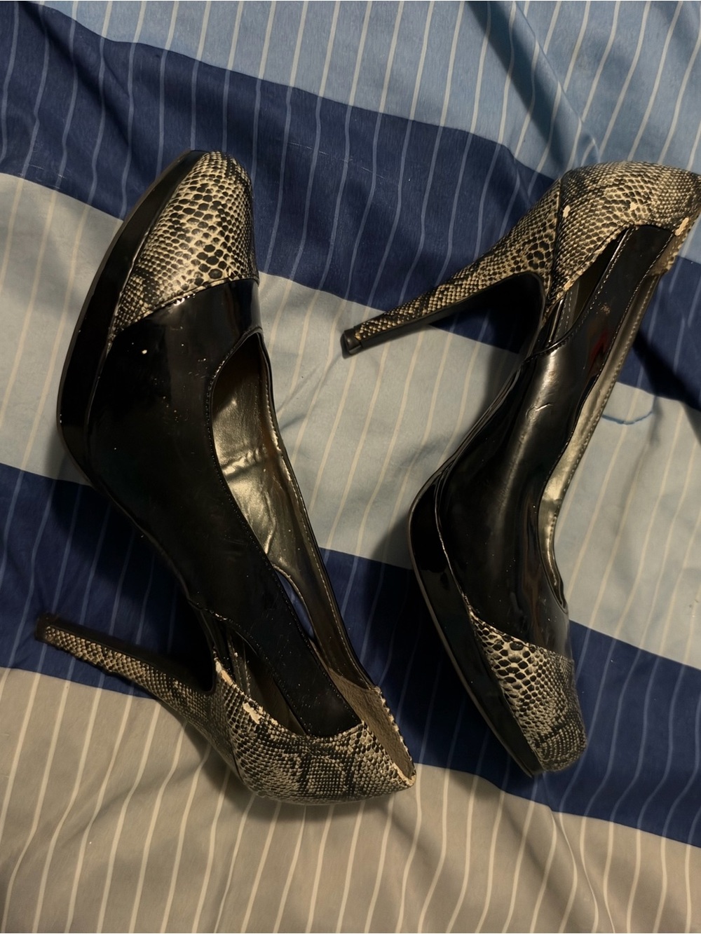 x-appeal Black Patent and Snake-Print Stiletto Pumps